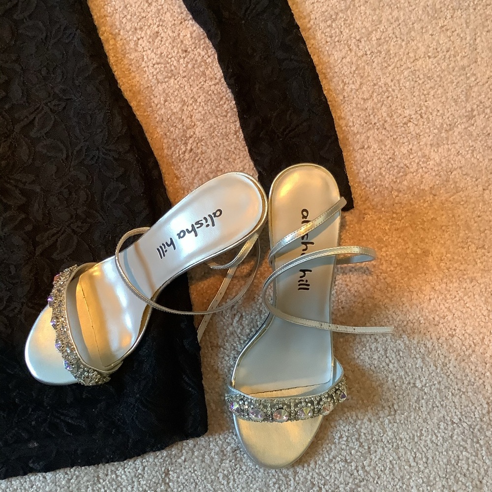 Alisha Hill silver and crystal strappy shoes